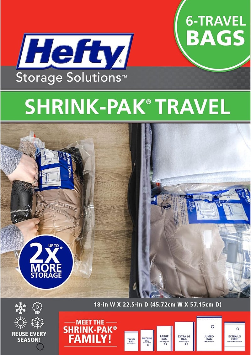 Hefty Shrink-Pak Large Travel Bags - Airtight Storage Bags for Maximum Space Saving, Travel Essentials, Ideal for Packing, Durable, Reliable Compression with Sealed Protection - Image 1